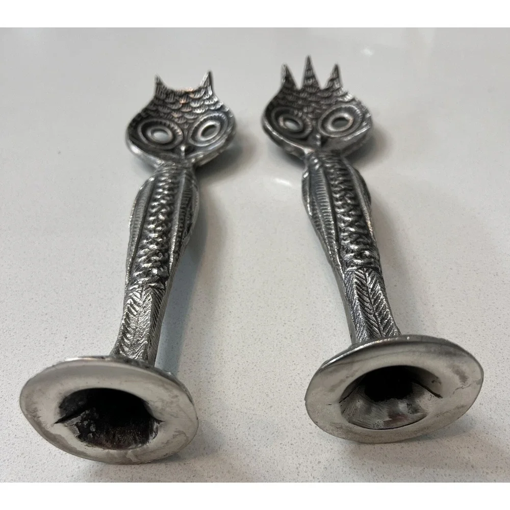Retired Pottery Barn Metal Owl Salad Serving Utensils Pair‎ RARE